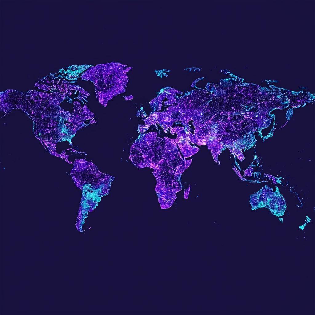 map of the world at night in corporate style using purple and teal colours